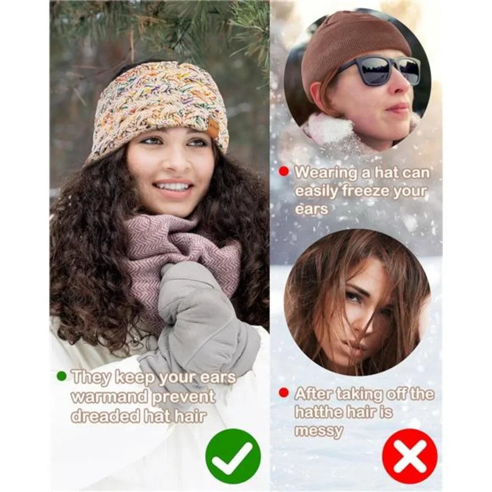 UO Winter Headbands for Women 3 Pack, Ear Warmers for Women Knit Fleece Lined,